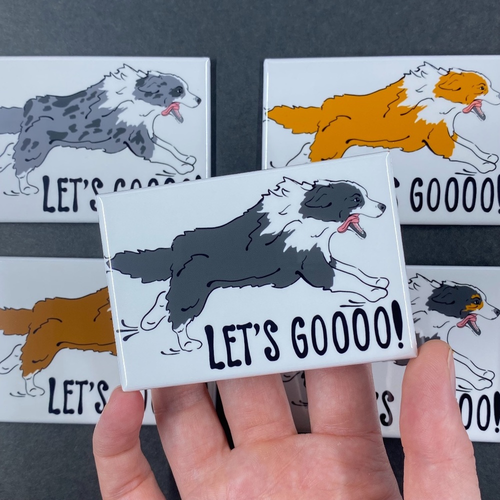 Let's Goooo! Border Collie Magnet, 5 Colors Available - Handmade 2x3"